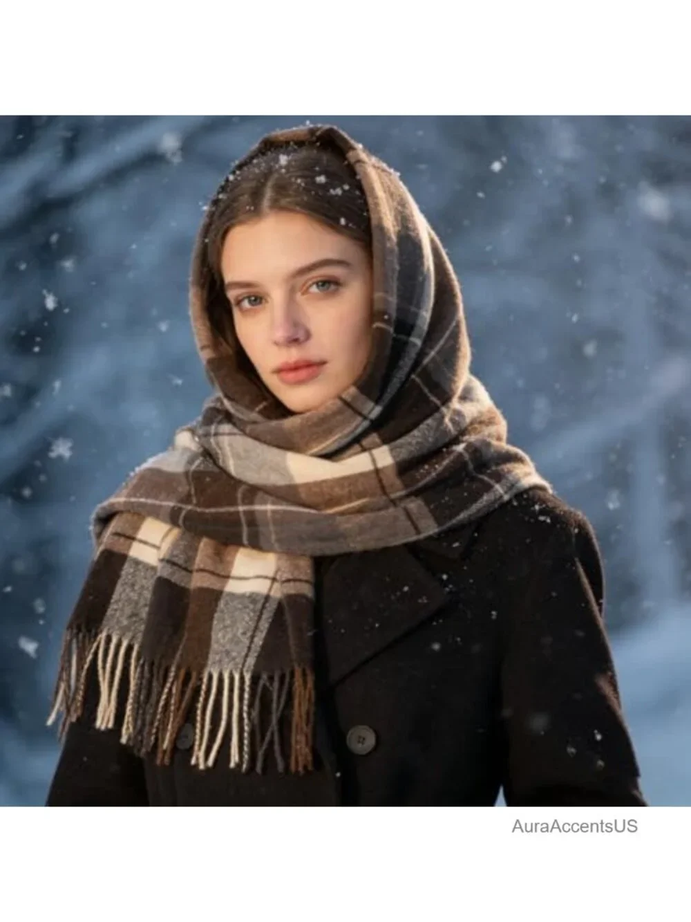 Oversized Plaid Scarf for Women Winter Fringed Shawl Wrap 100% Polyester